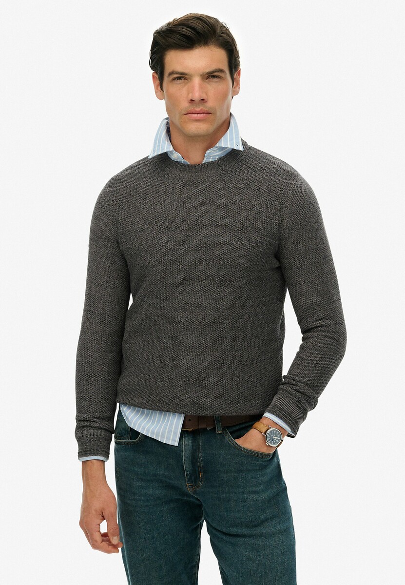 Textured Crew Neck Jumper, SUPERDRY