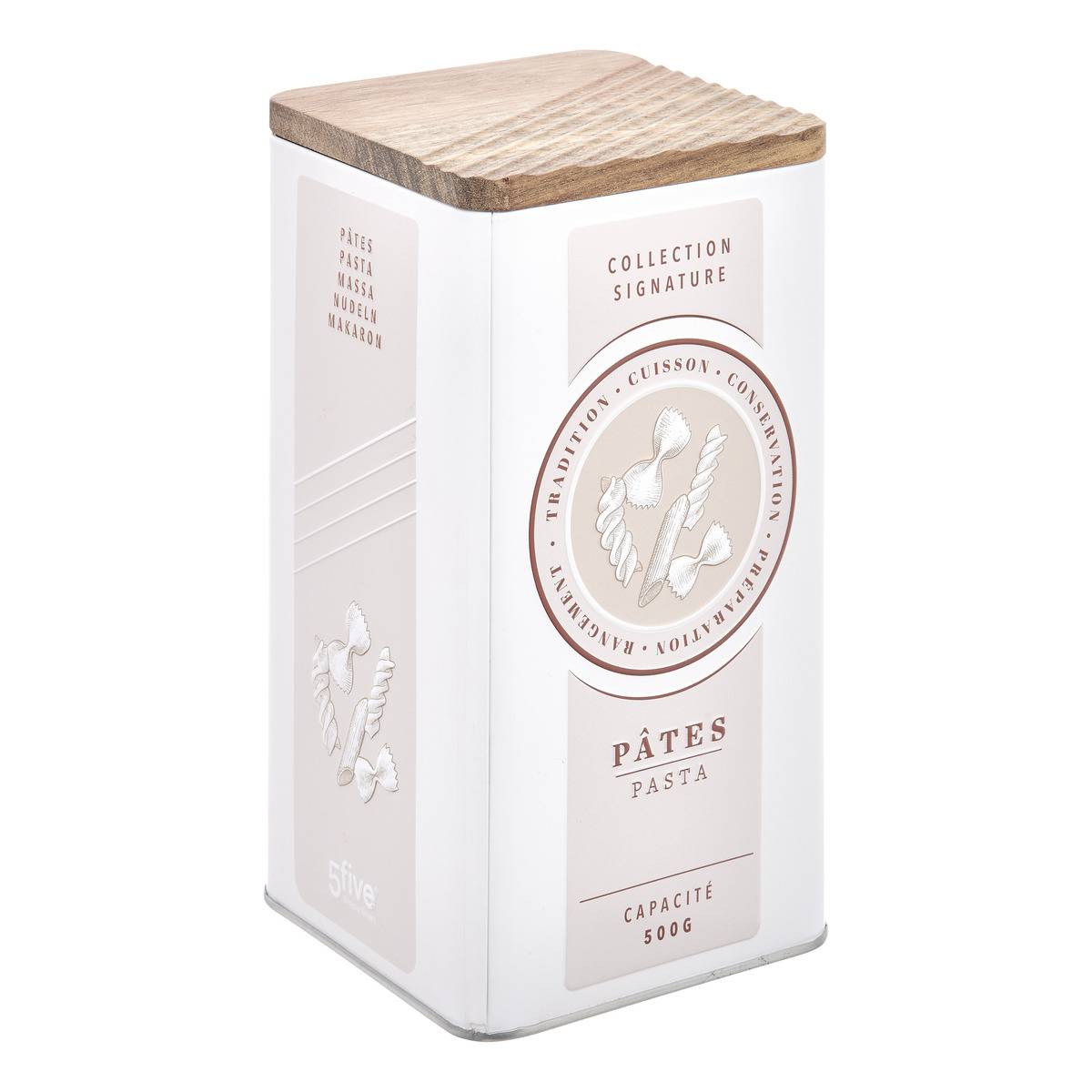 Boîte à pâtes 1,6L en fer blanc avec couvercle acacia, 5FIVE SIMPLY SMART