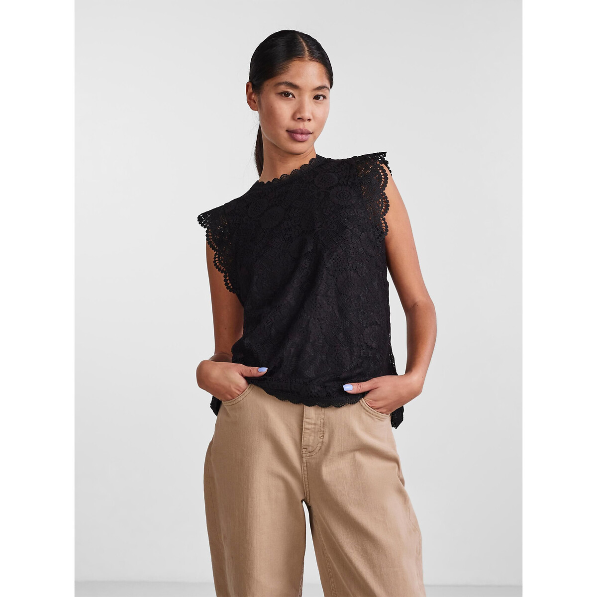 Blousa senza maniche, in pizzo, PIECES