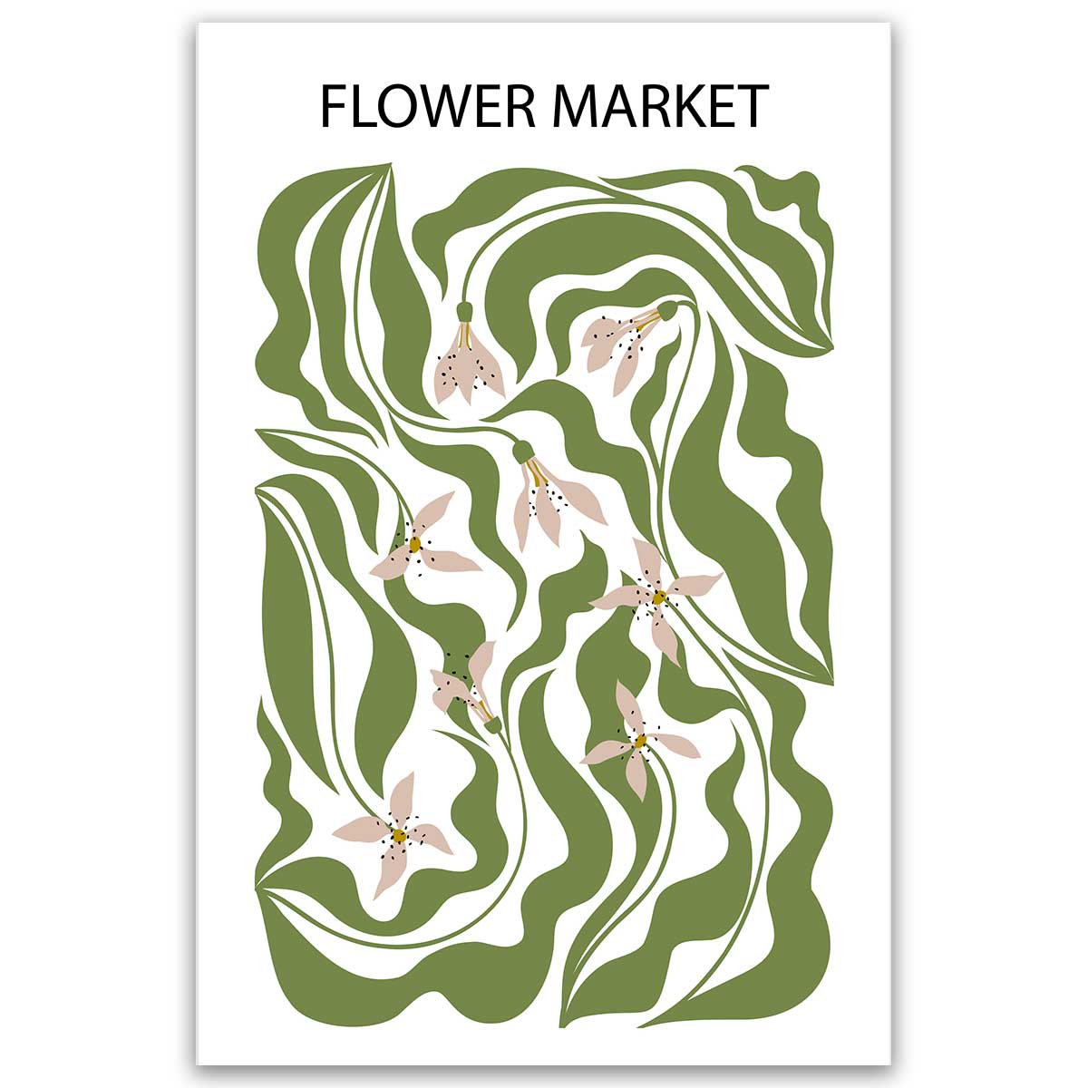 Tableau floral vert et beige style organique moderne, HEXOA
