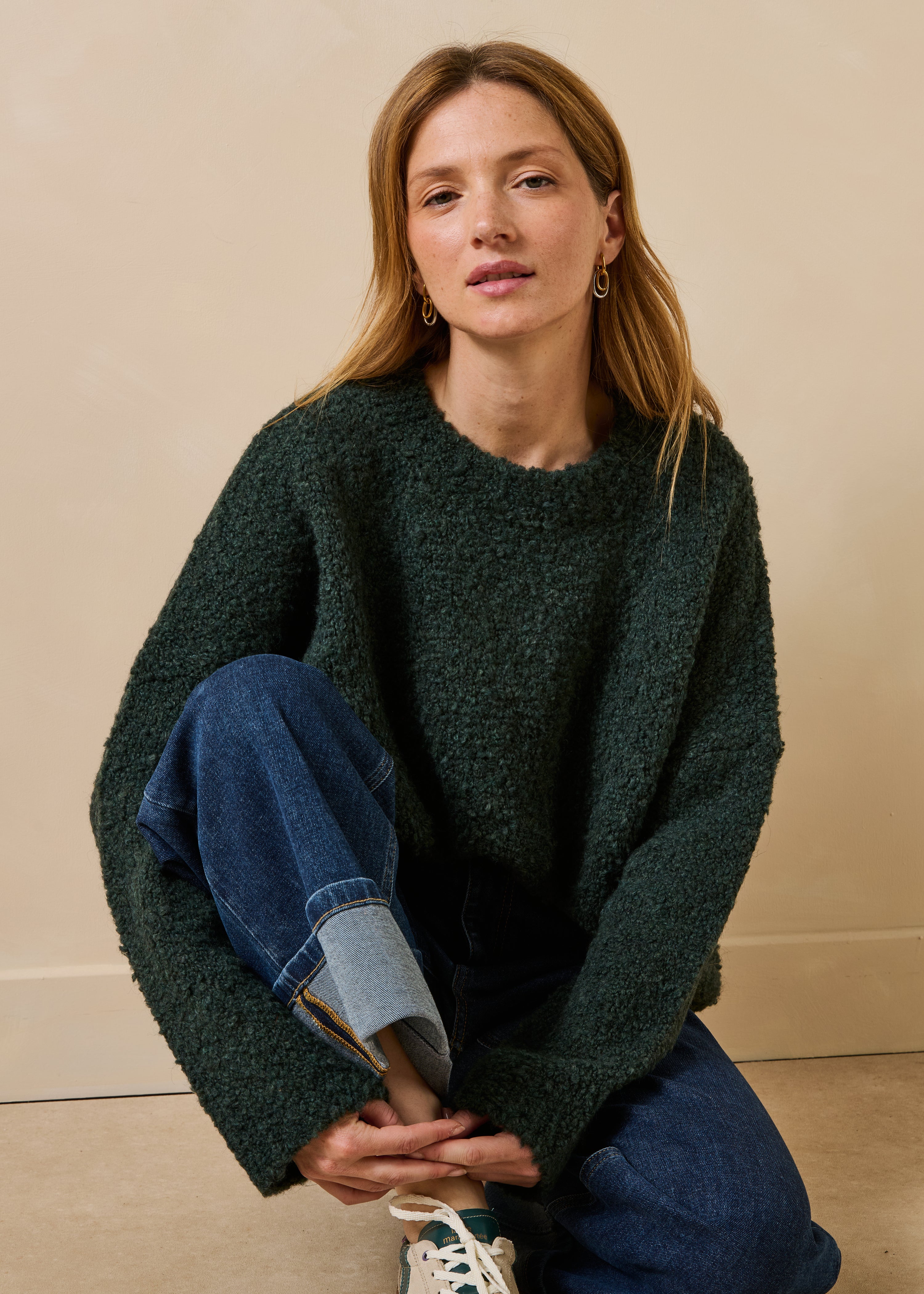 Pull oversize maille bouclette manches longues, LA FEE MARABOUTEE
