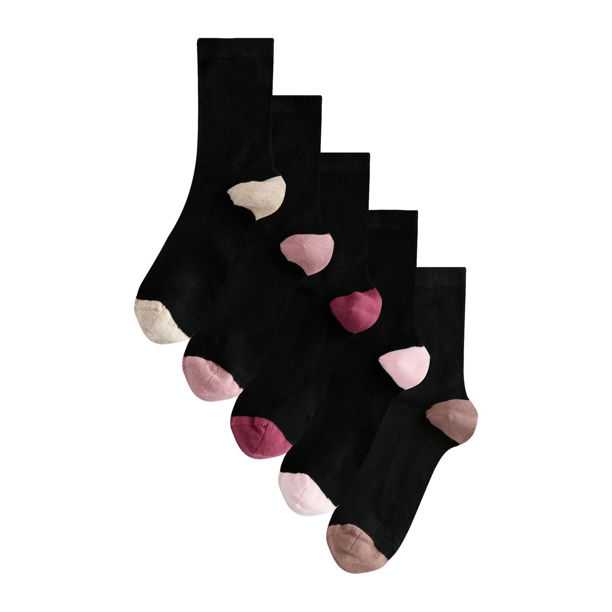 Socquettes à talon/bout contrastés, 5 paires, NEXT