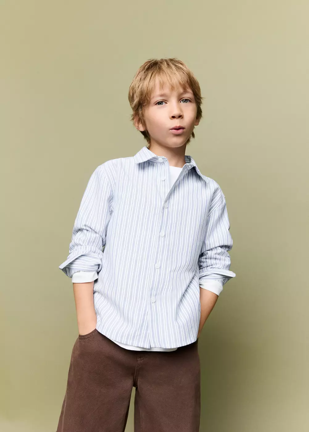 Chemise Oxford coton à rayures, MANGO BABY