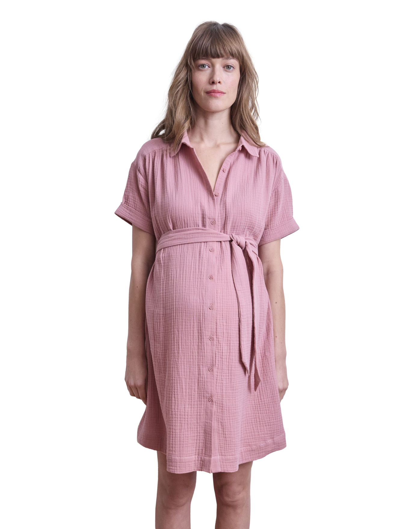 Robe-chemise courte gaze de coton grossesse et allaitement, VERTBAUDET