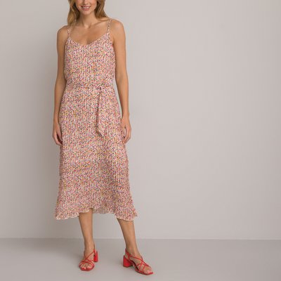 Floral Print Pleated Dress with Shoestring Straps LA REDOUTE COLLECTIONS