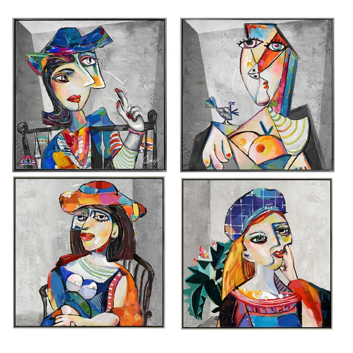 Set De 4 Tableaux Cadre Argent Abstrait, NOVATREND