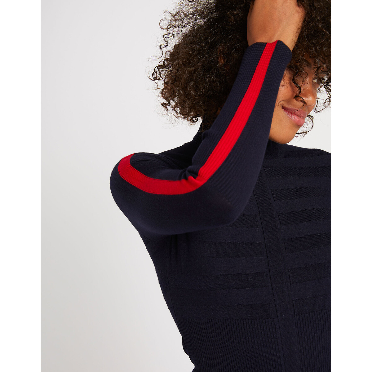 Fine Knit Turtleneck Jumper with Stripes