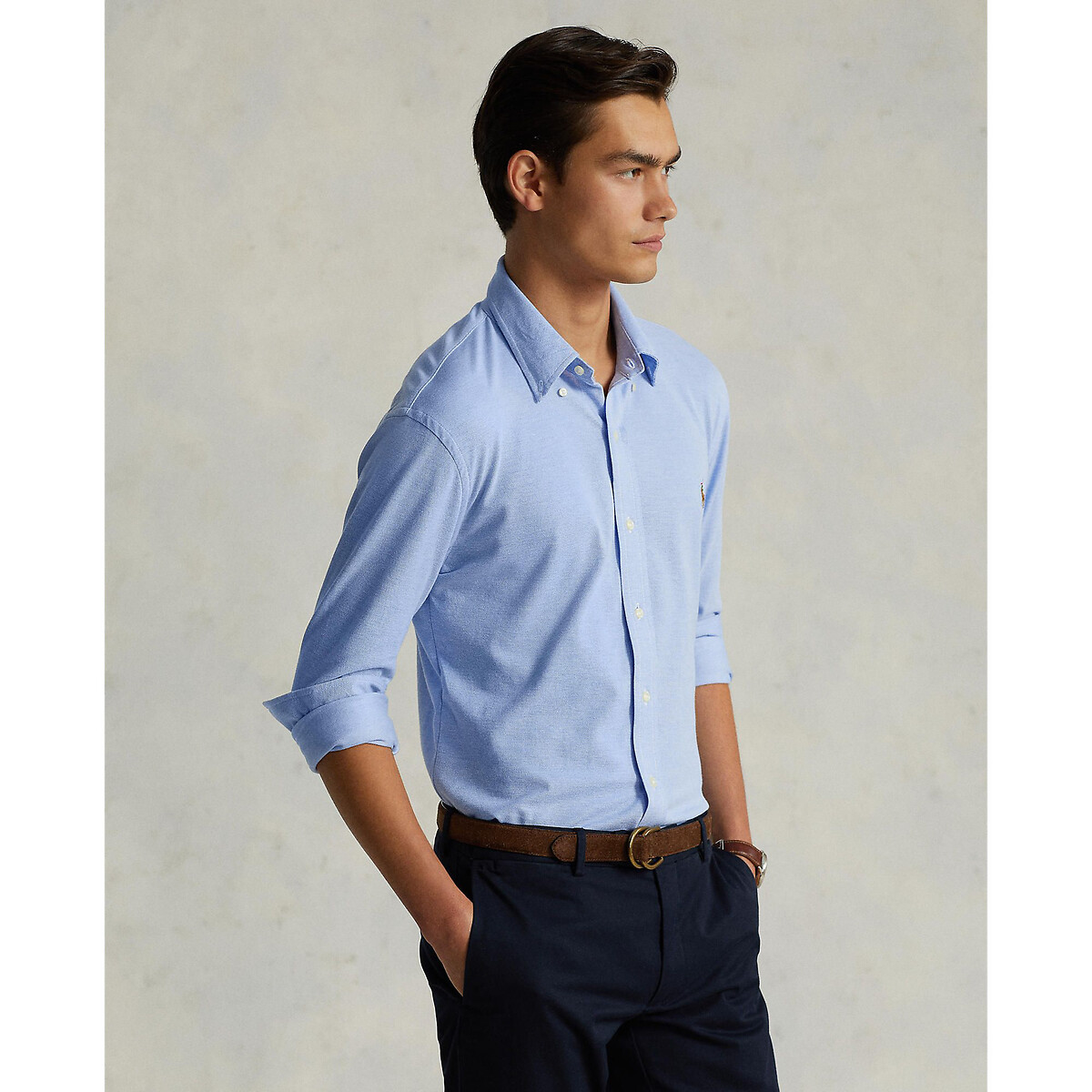 Cotton slim fit shirt with long sleeves sky blue Polo Ralph