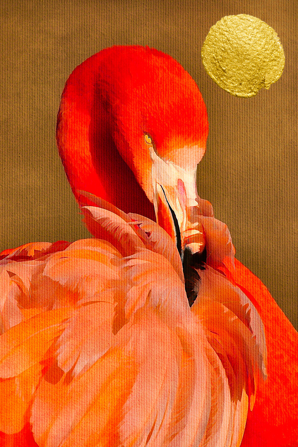 Tableau animaux Flamants et soleil d'or, HEXOA