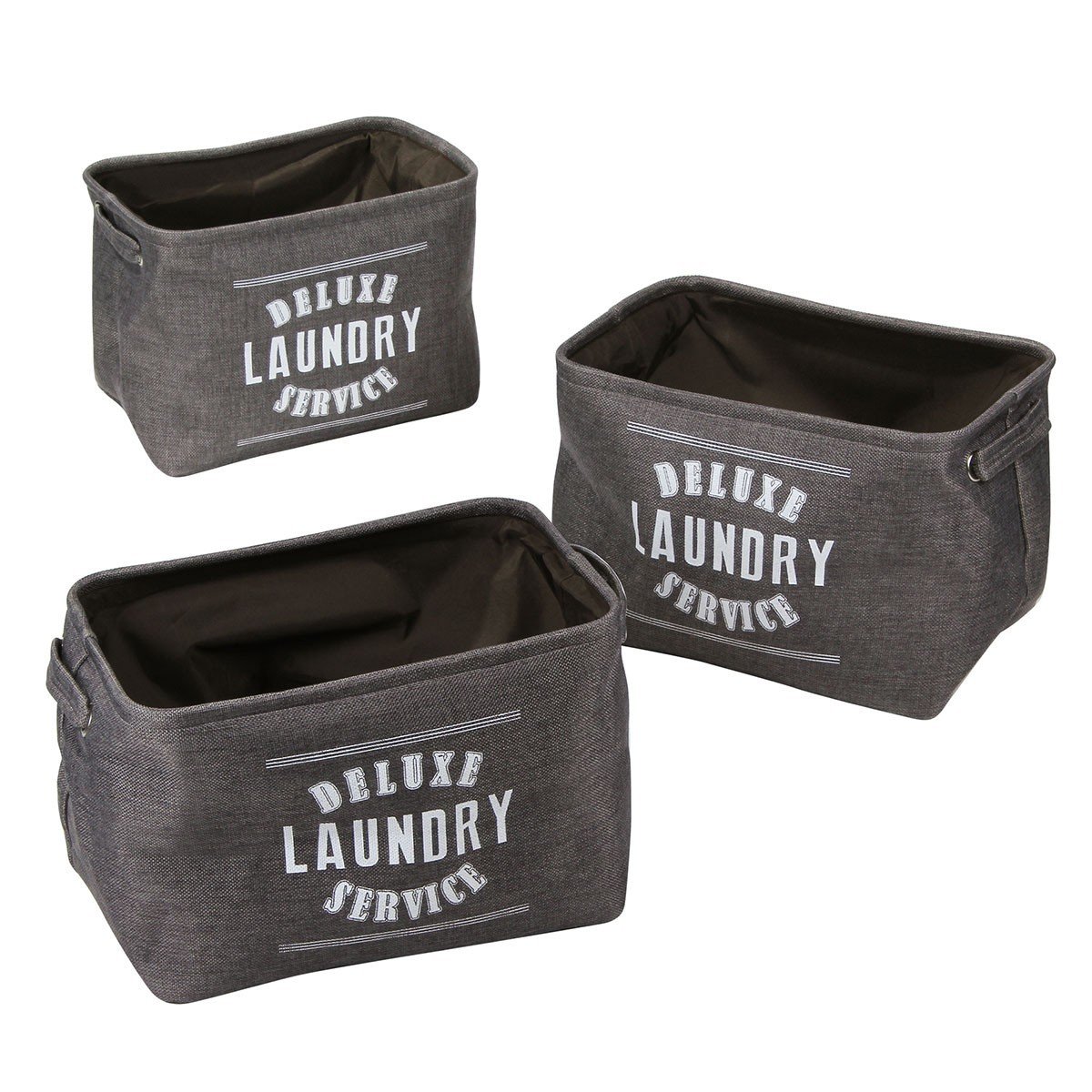 Lot de 3 paniers à linge en toile grise, CALICOSY