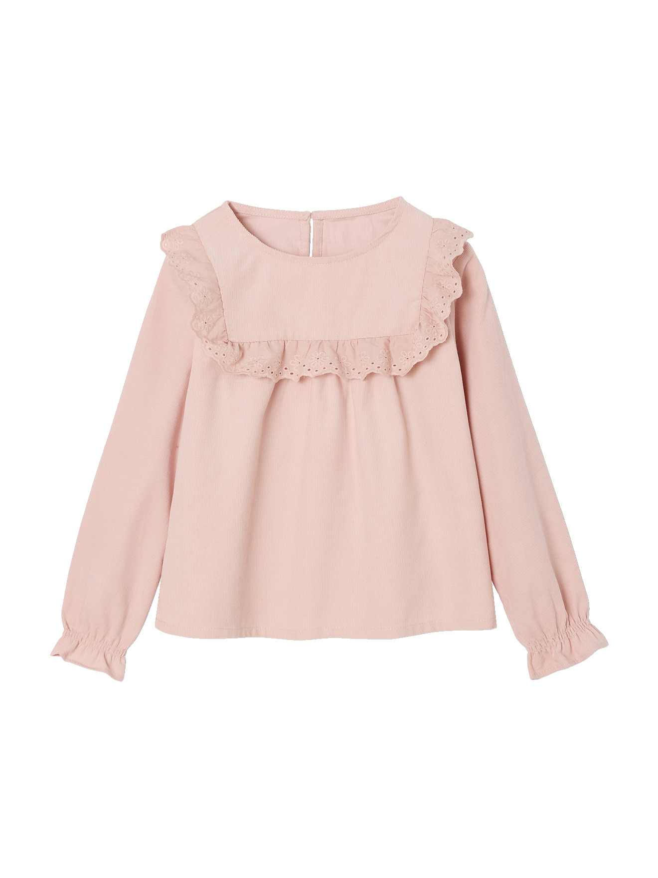 Blouse en velours à volants et détails en broderie anglaise, VERTBAUDET