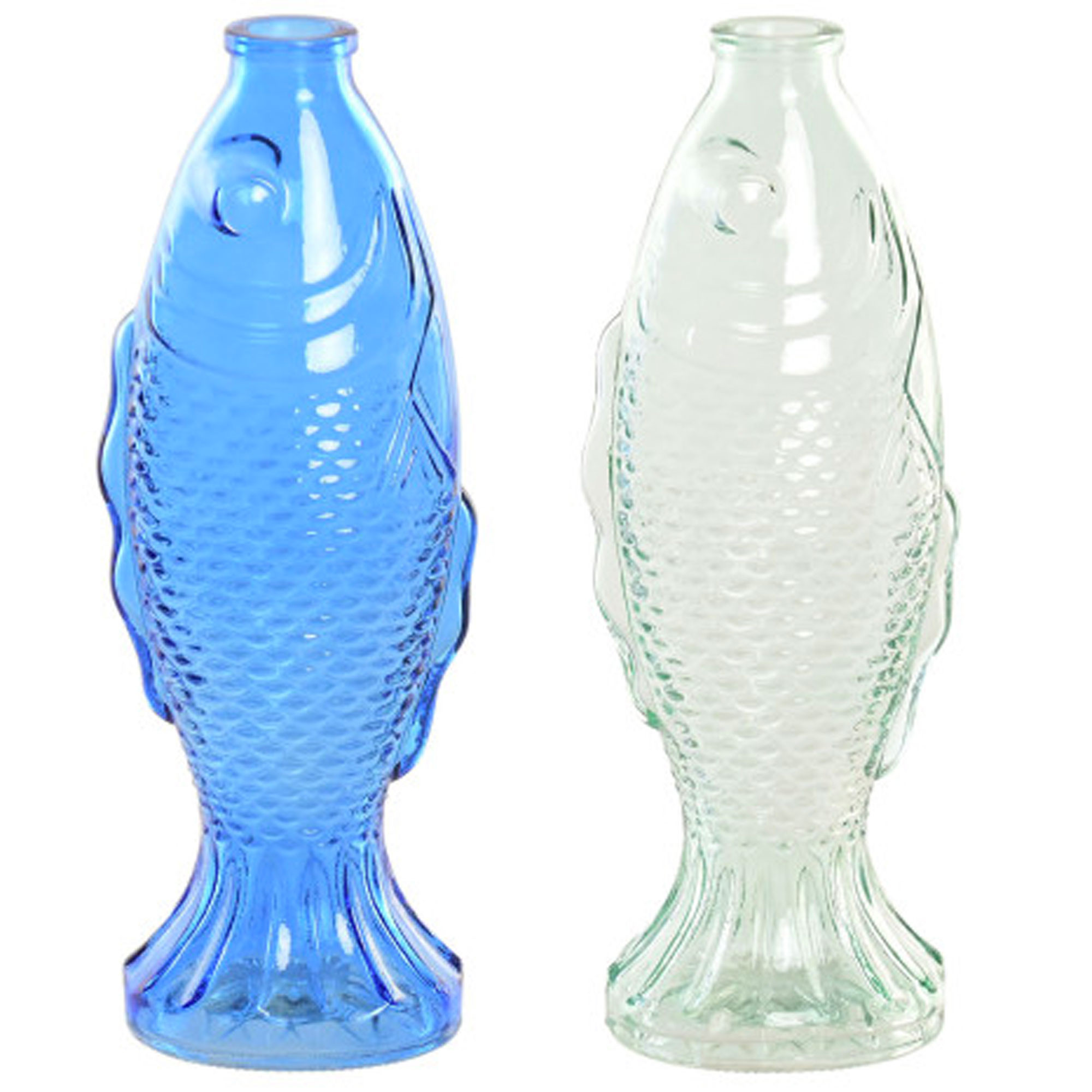 Set de 2 vases en verre vert et bleu poissons 10x7x26cm, WADIGA