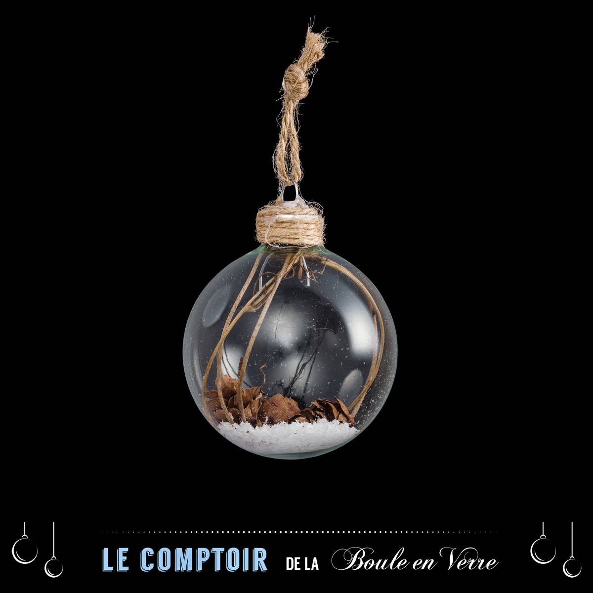 Boule intérieur branche et pomme de pin 6 cm verre, FEERIC LIGHTS & CHRISTMAS