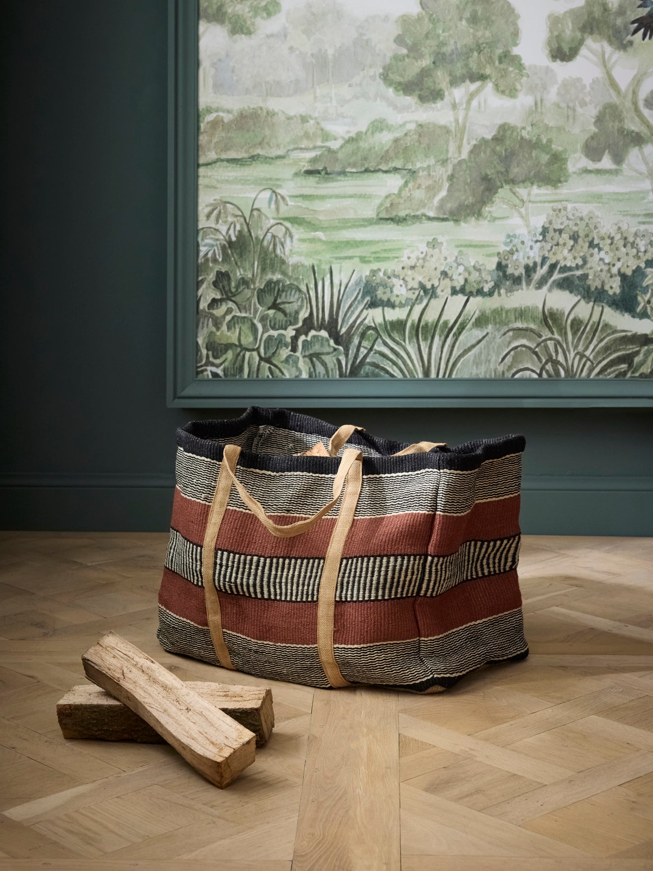 Sac à bûches rayé en jute, CYRILLUS