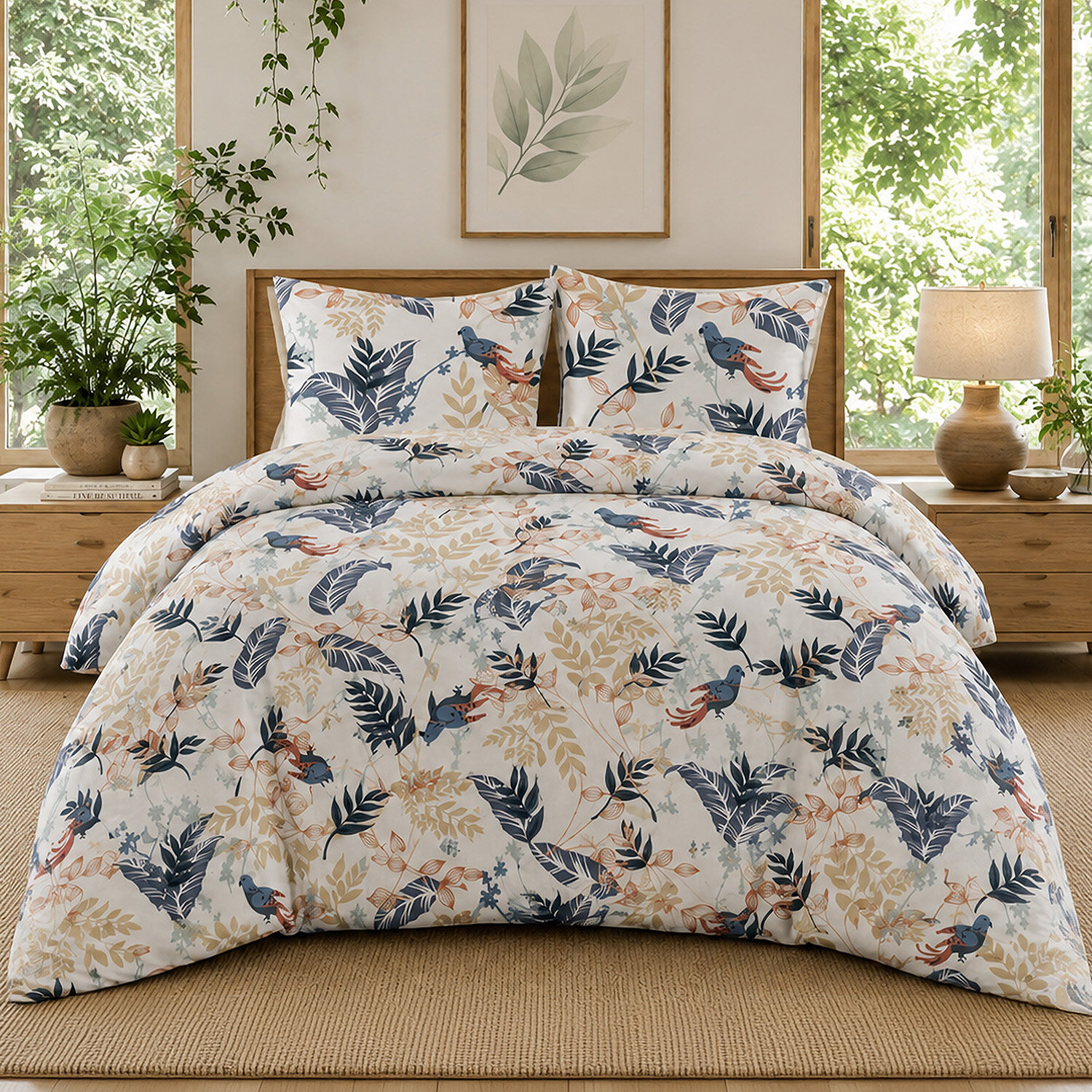 Parure de lit en percale de coton motif tropical, OIZEL, ATELIER DU COTON