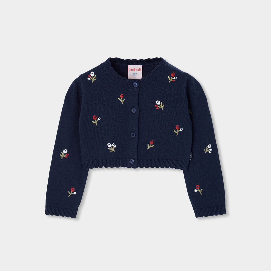 Gilet fille en maille broderie fleurs, BOBOLI