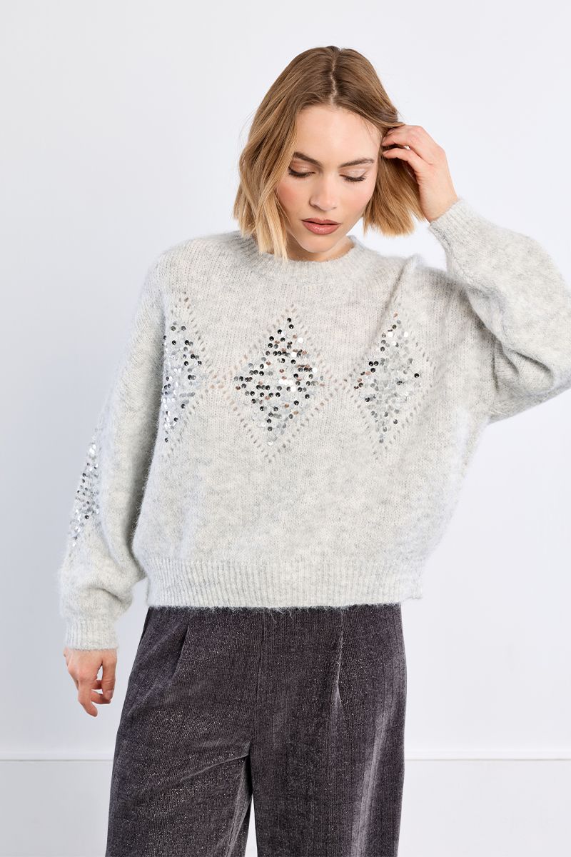 Pull à carreaux et strass, LILI SIDONIO