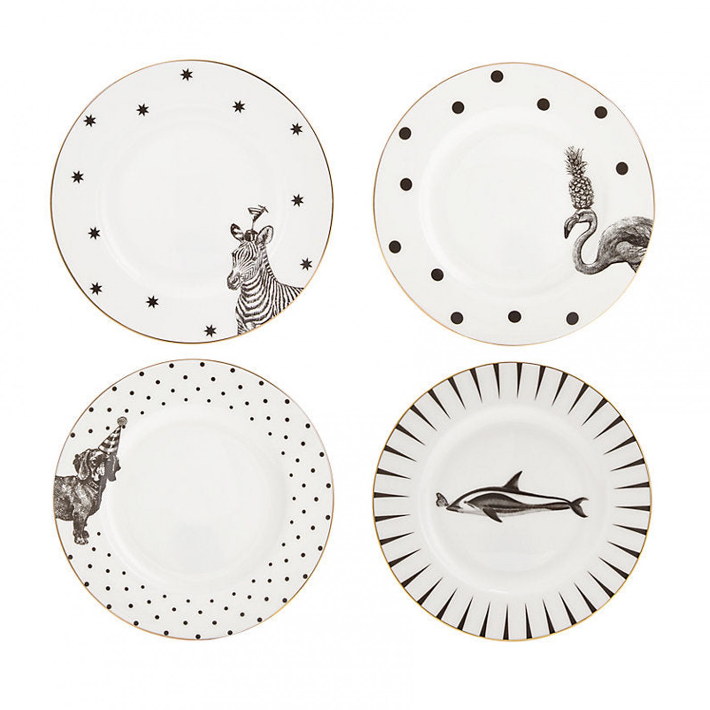 Set 4 Assiettes Mono Party 16cm, YVONNE ELLEN