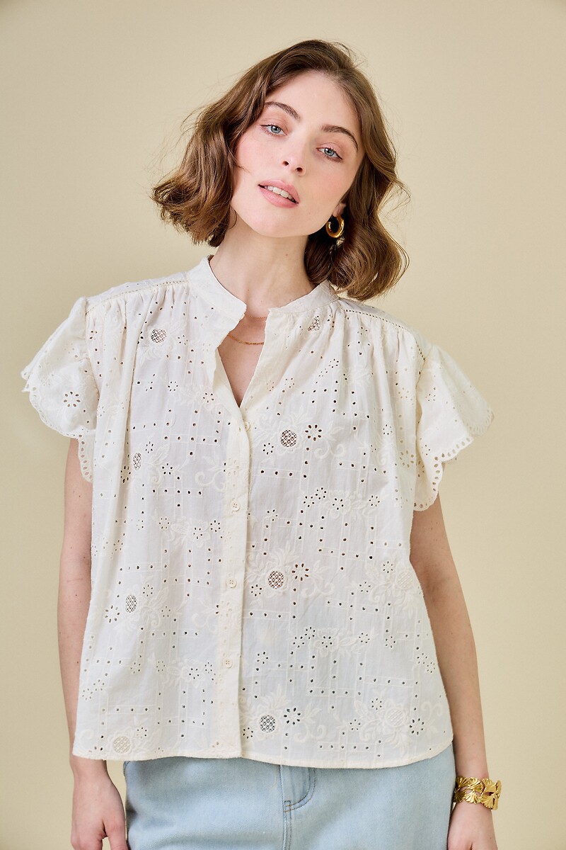 Embroidered Short Sleeve Blouse, SEE U SOON