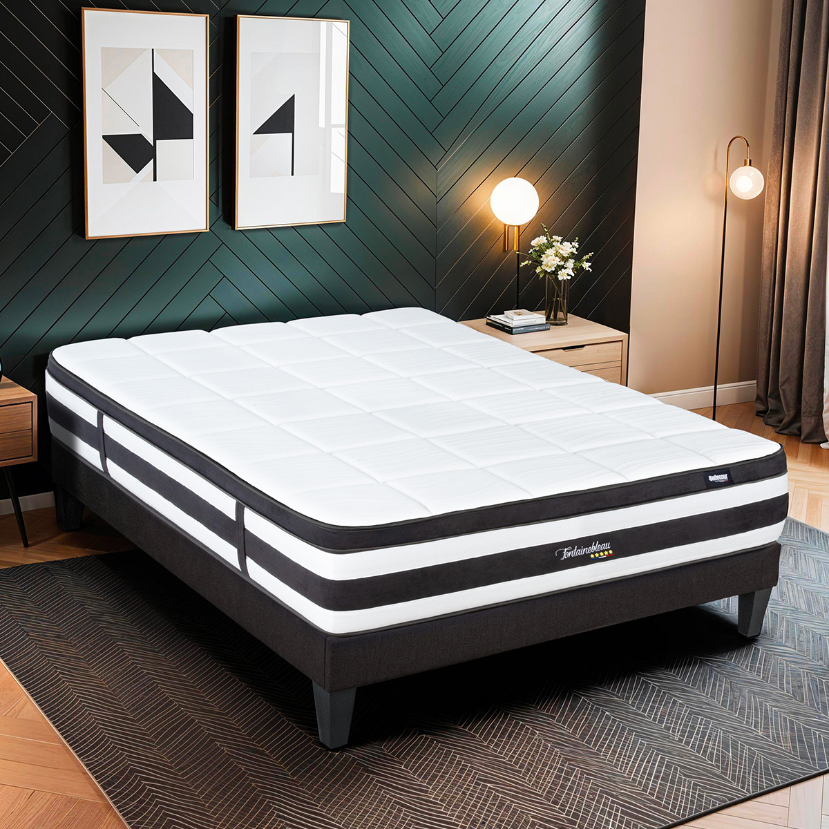 Ensemble Fontainebleau - Matelas ressorts ensachés + mémoire de forme + Sommier - 25 cm d'épaisseur, BELLECOUR