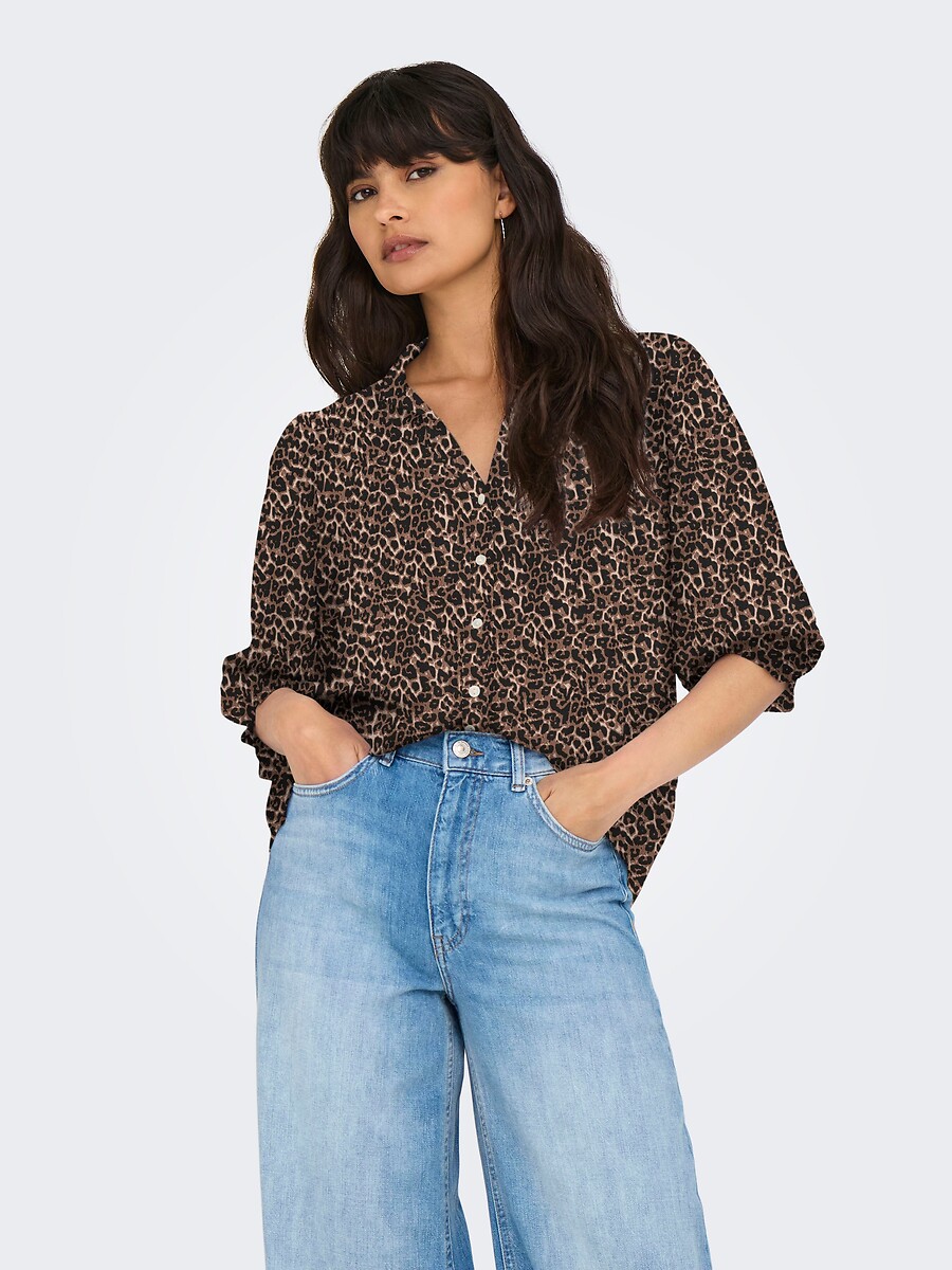 Leopard Print Blouse with 3/4 Length Sleeves, ONLY