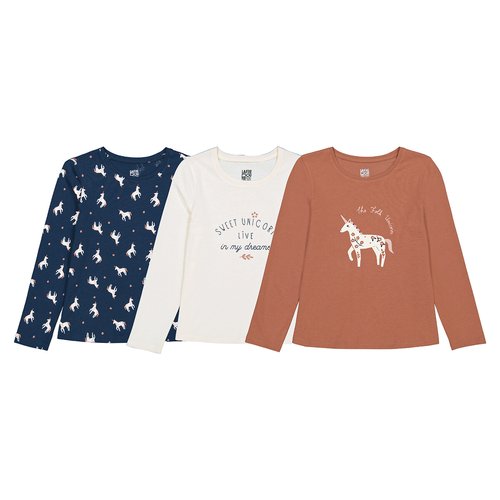Pack of 3 t-shirts in unicorn print cotton with long sleeves . La Redoute  Collections | La Redoute