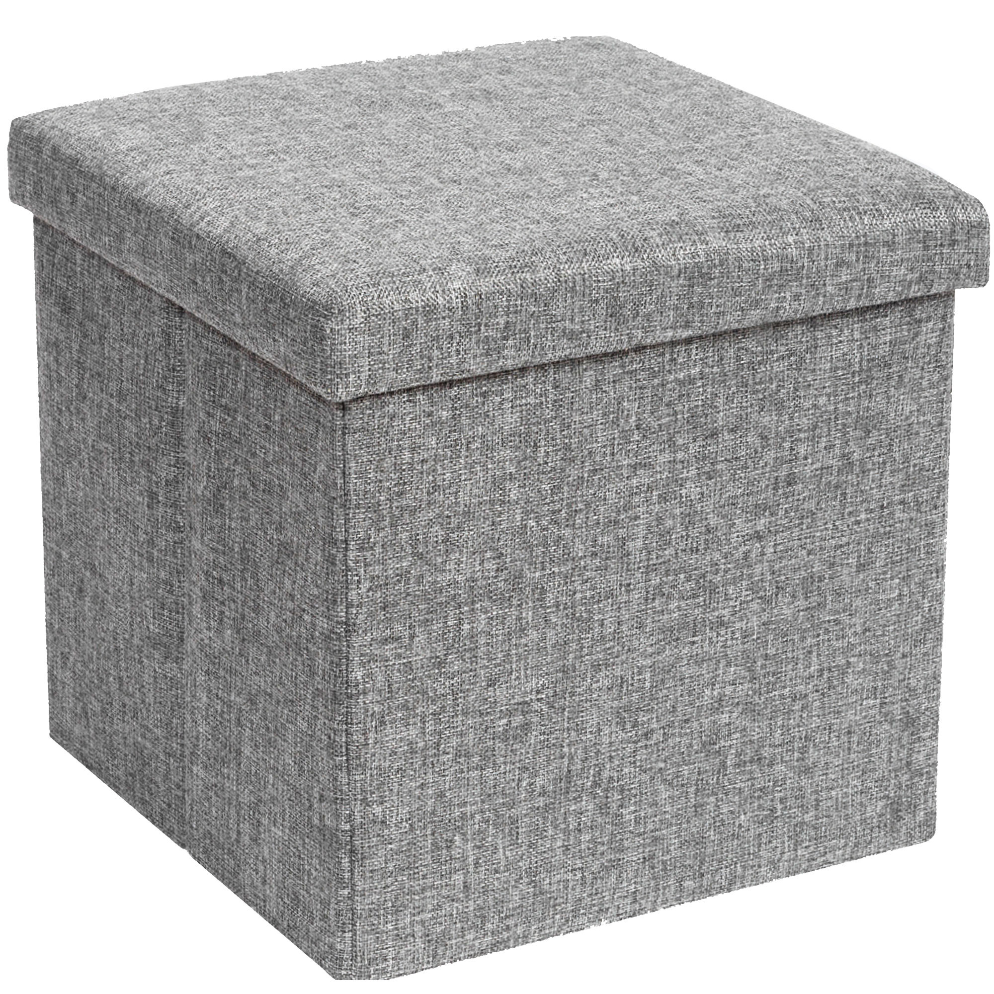 Pouf coffre de rangement tissu gris pliable 38x38x38cm, WADIGA