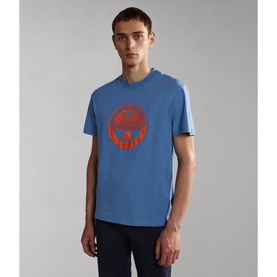 Bollo Logo Print T-Shirt in Cotton with Short Sleeves NAPAPIJRI