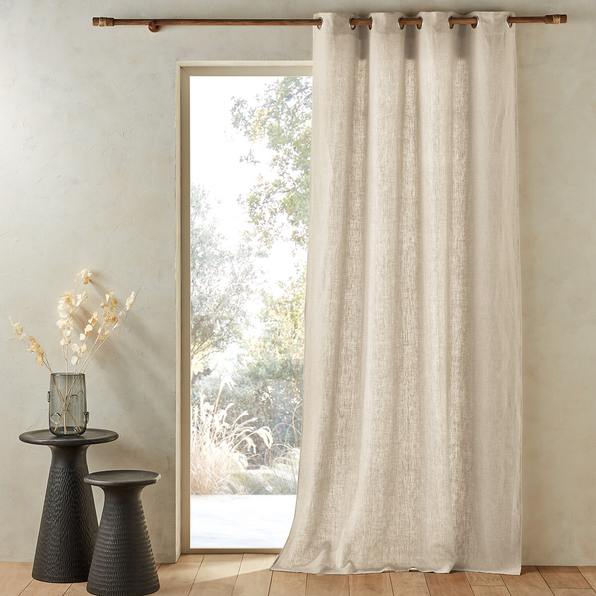 Private Pre-Washed Single Linen Curtain with Eyelets
