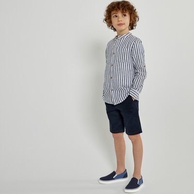 Striped Linen/Cotton Shirt with Mandarin Collar, 3-12 Years LA REDOUTE COLLECTIONS