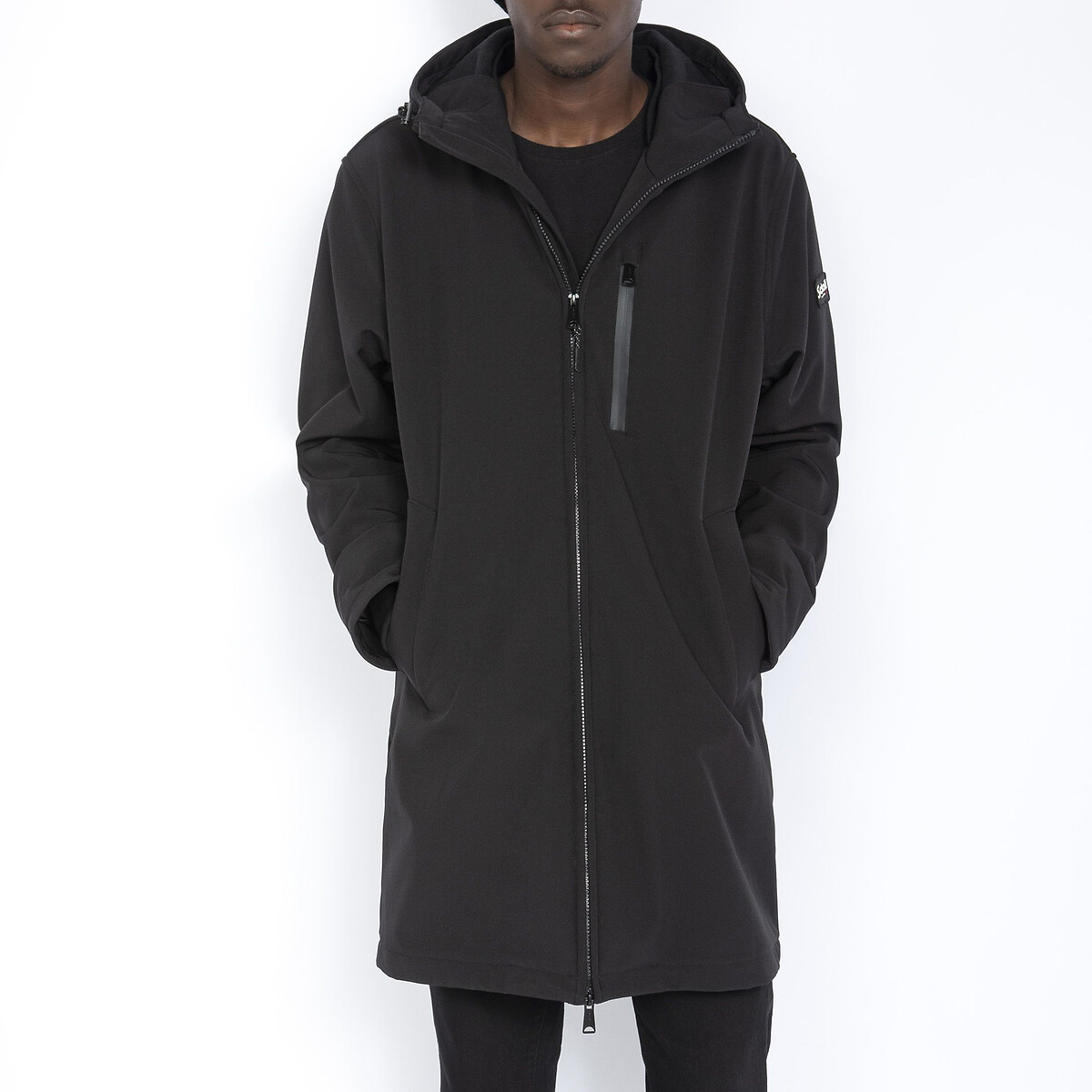 Mid-Length Hooded Parka with High Neck