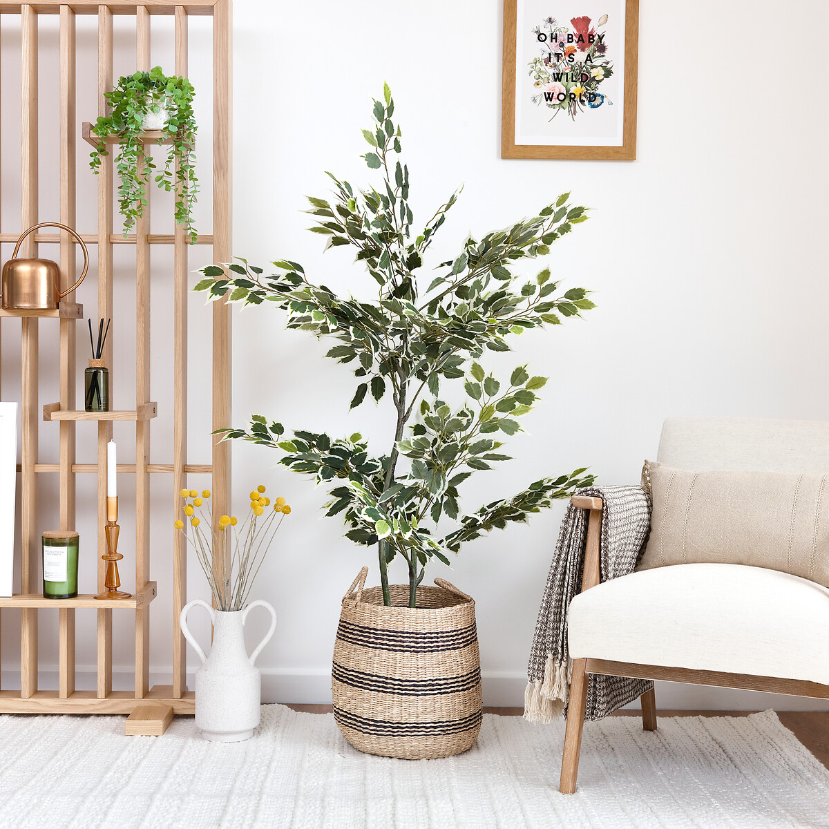 145cm artificial variegated ficus tree in white pot, green, So'home ...