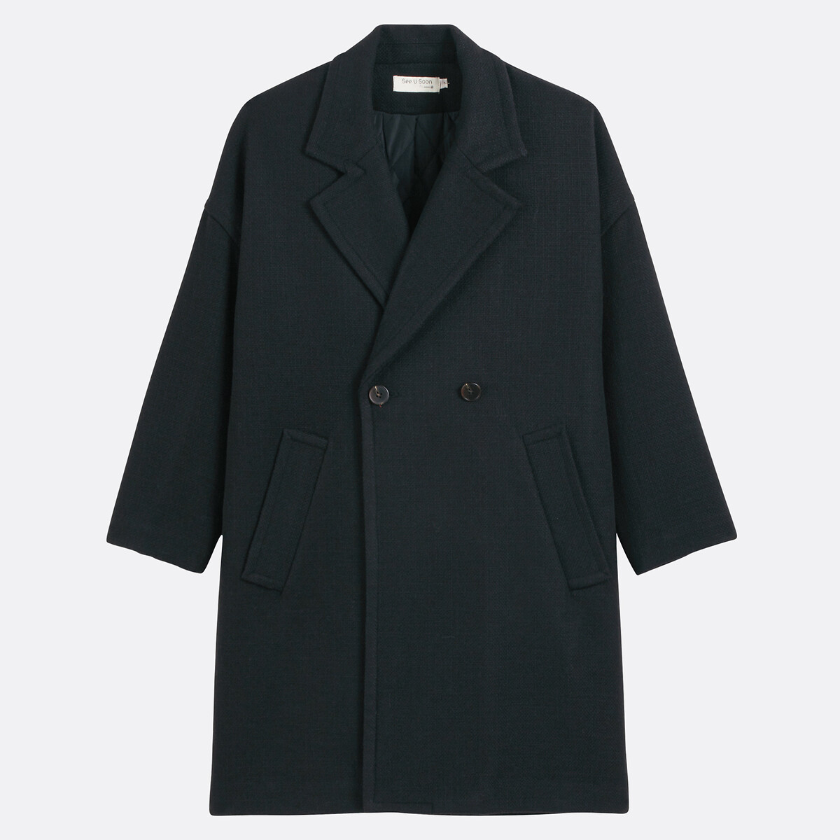 Mid-Length Coat with Tailored Collar, SEE U SOON