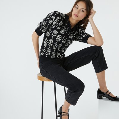 Floral Jacquard Polo Jumper in Organic Cotton LA REDOUTE COLLECTIONS