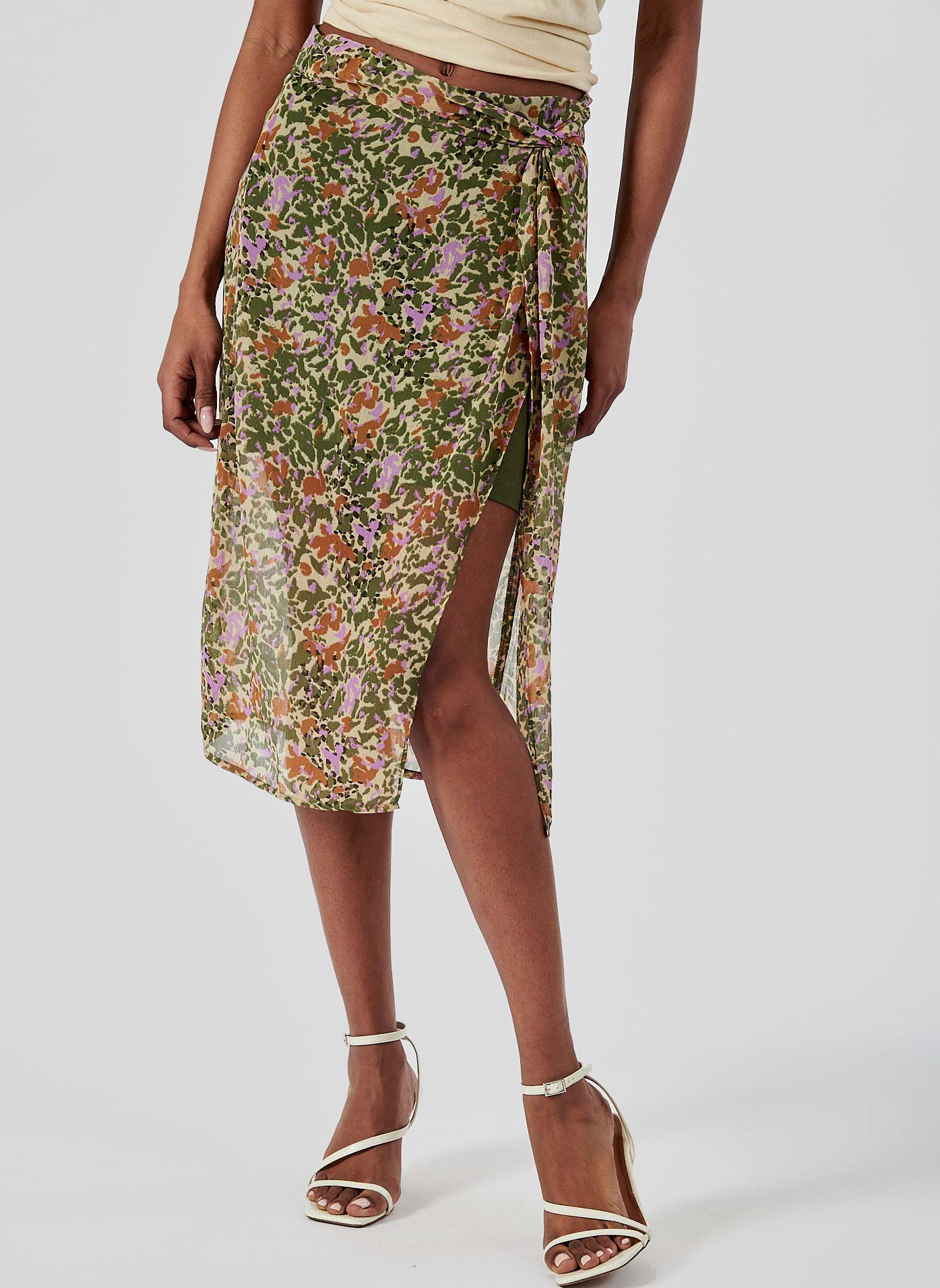 Jupe portefeuille fantaisie polyester recycle caro kaki Kaporal La Redoute