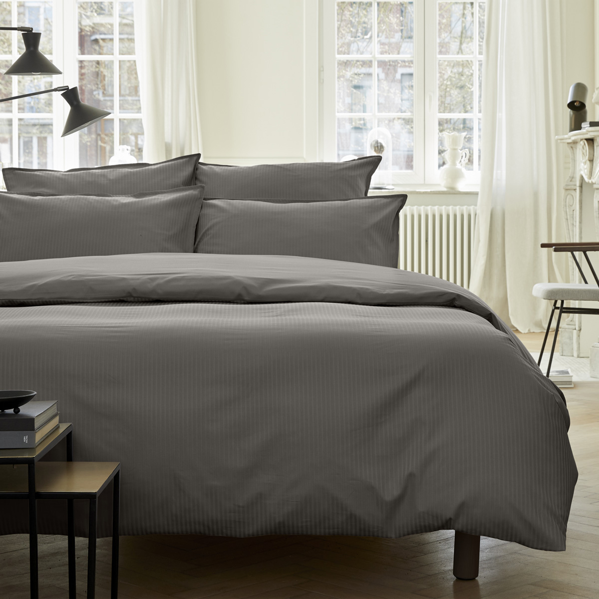Housse de couette unie en satin de coton, GRAND HOTEL, ESSIX