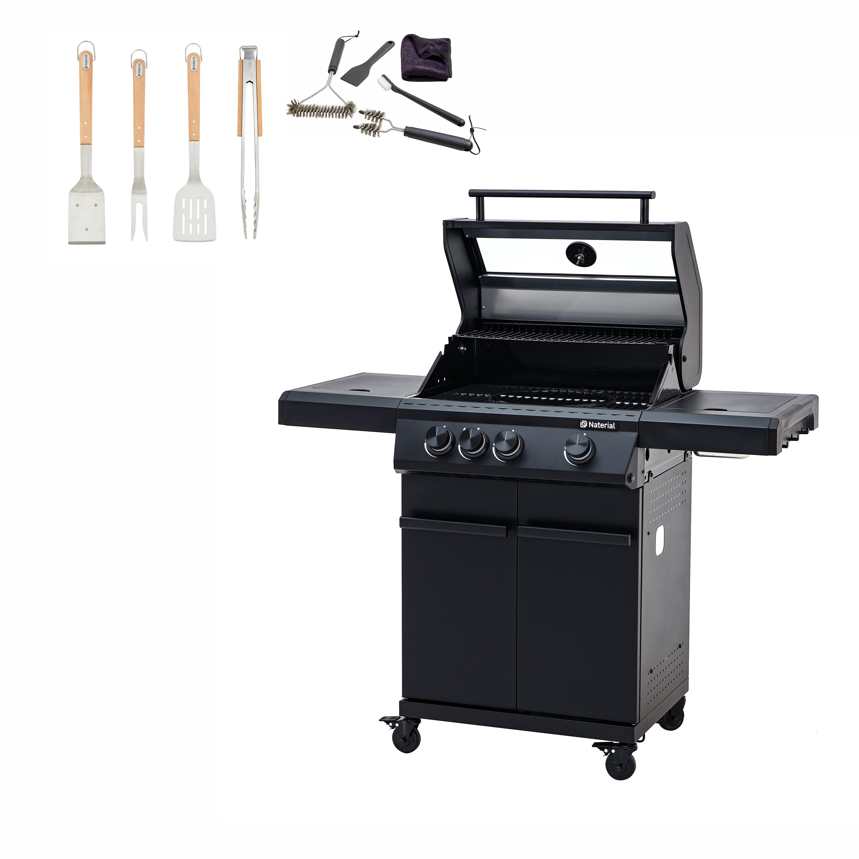 Barbecue à gaz 3 brûleurs et sets d'accessoires, HUDSON II, NATERIAL