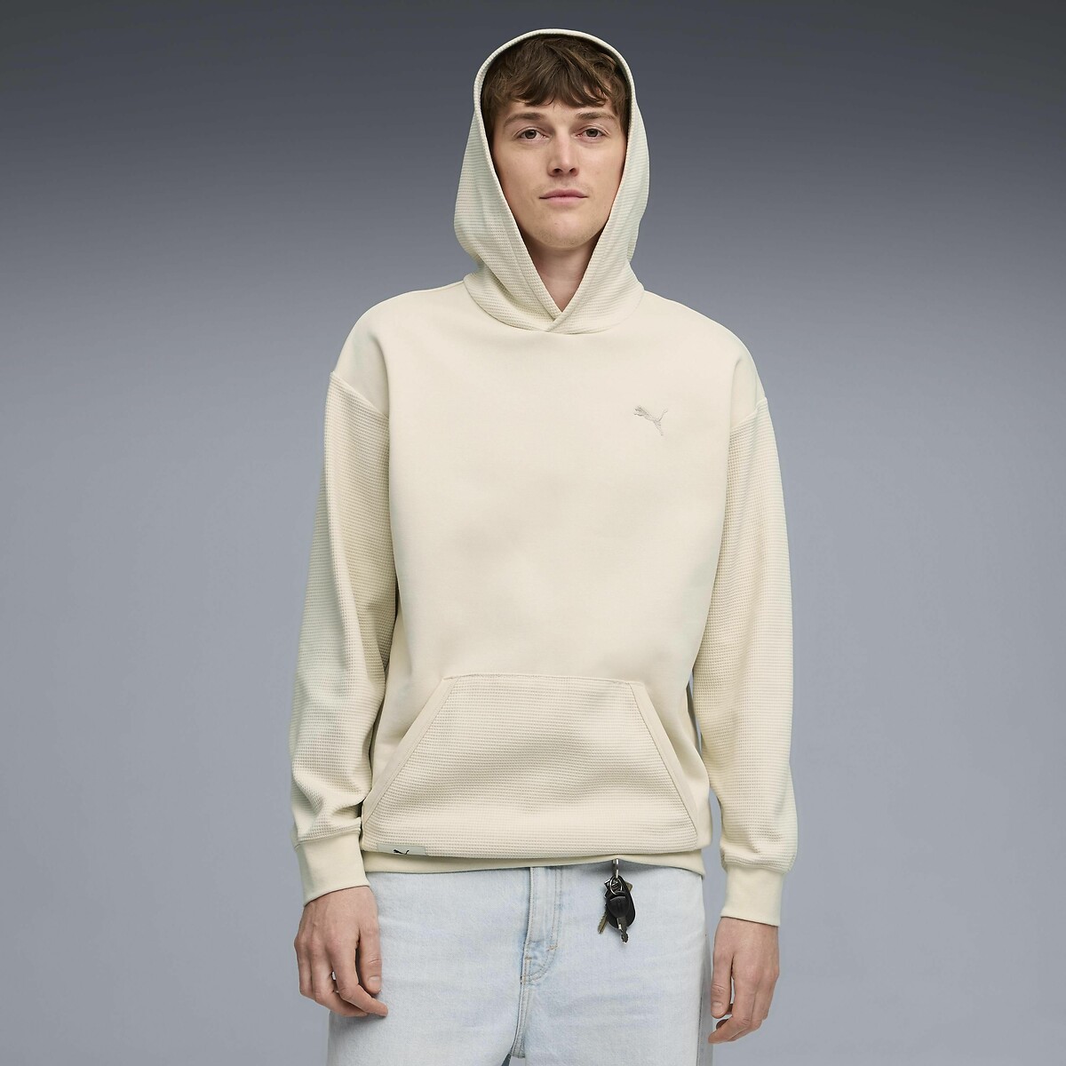 Sweat à capuche double matière