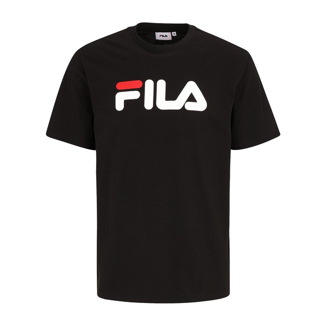 Bellano Cotton T-Shirt with Large Logo and Short Sleeves, black, FILA