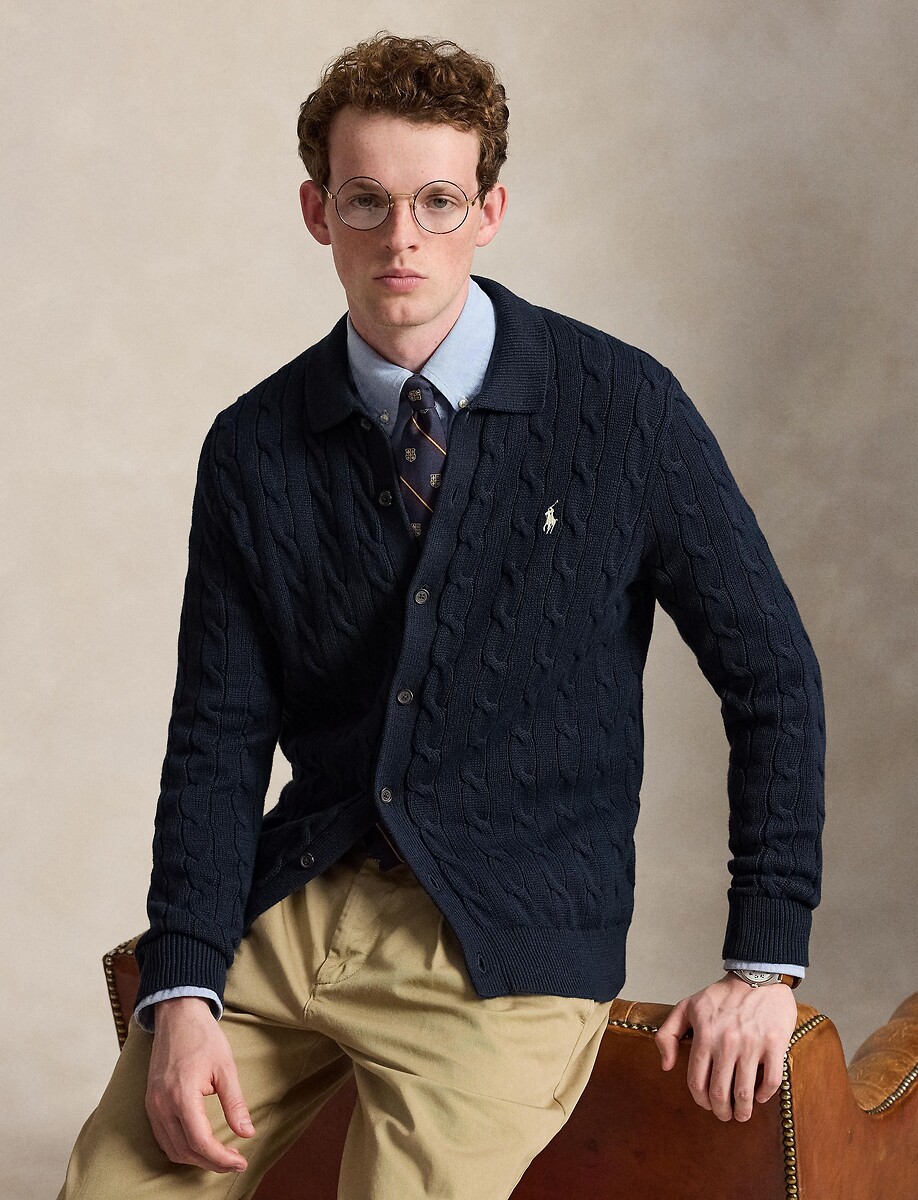 Gilet boutonné Regular Fit, en maille torsadée, POLO RALPH LAUREN