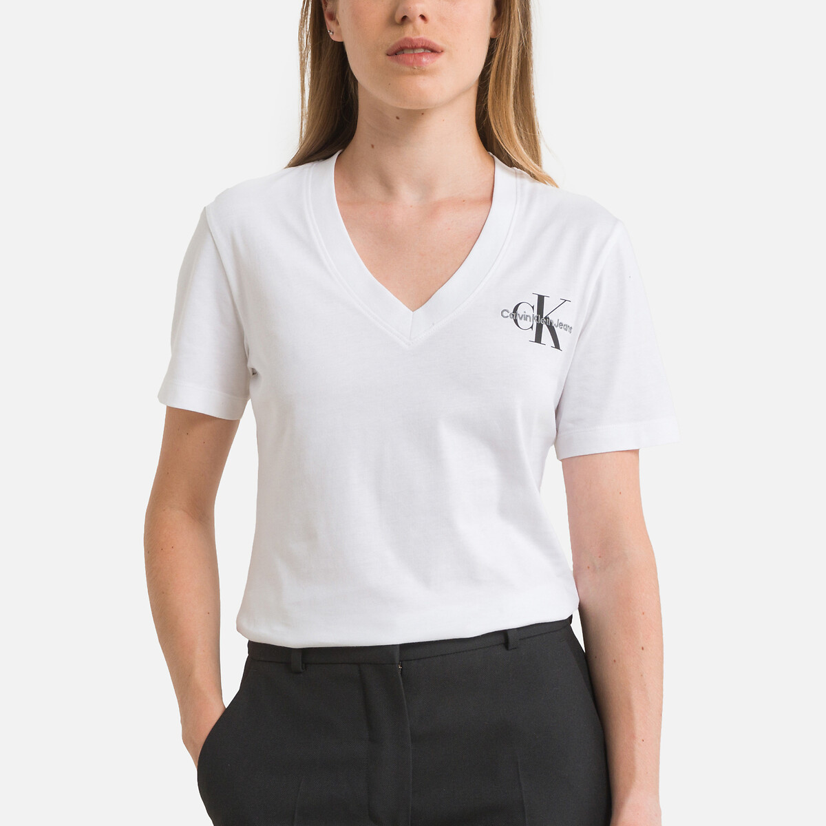 Logo Cotton V-Neck T-Shirt with Short Sleeves