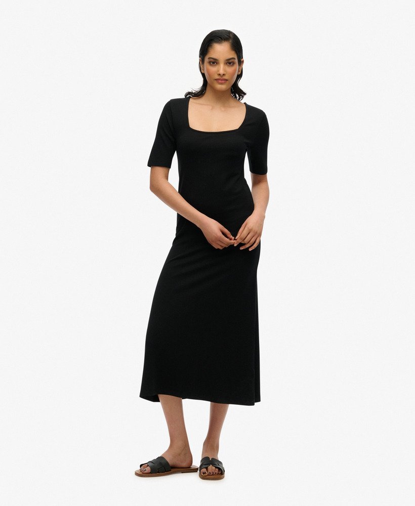 Robe mi-longue en jersey à manches courtes et encolure carrée, SUPERDRY