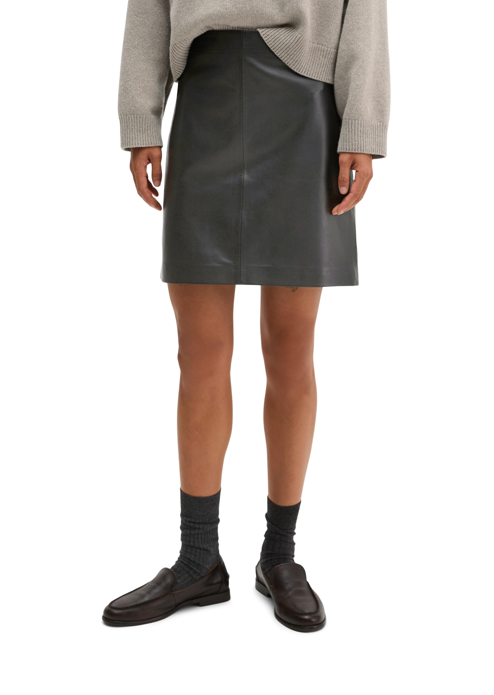 Mini-jupe en cuir évasée, style cache-cœur en cuir d'agneau nappa souple, MARC O'POLO