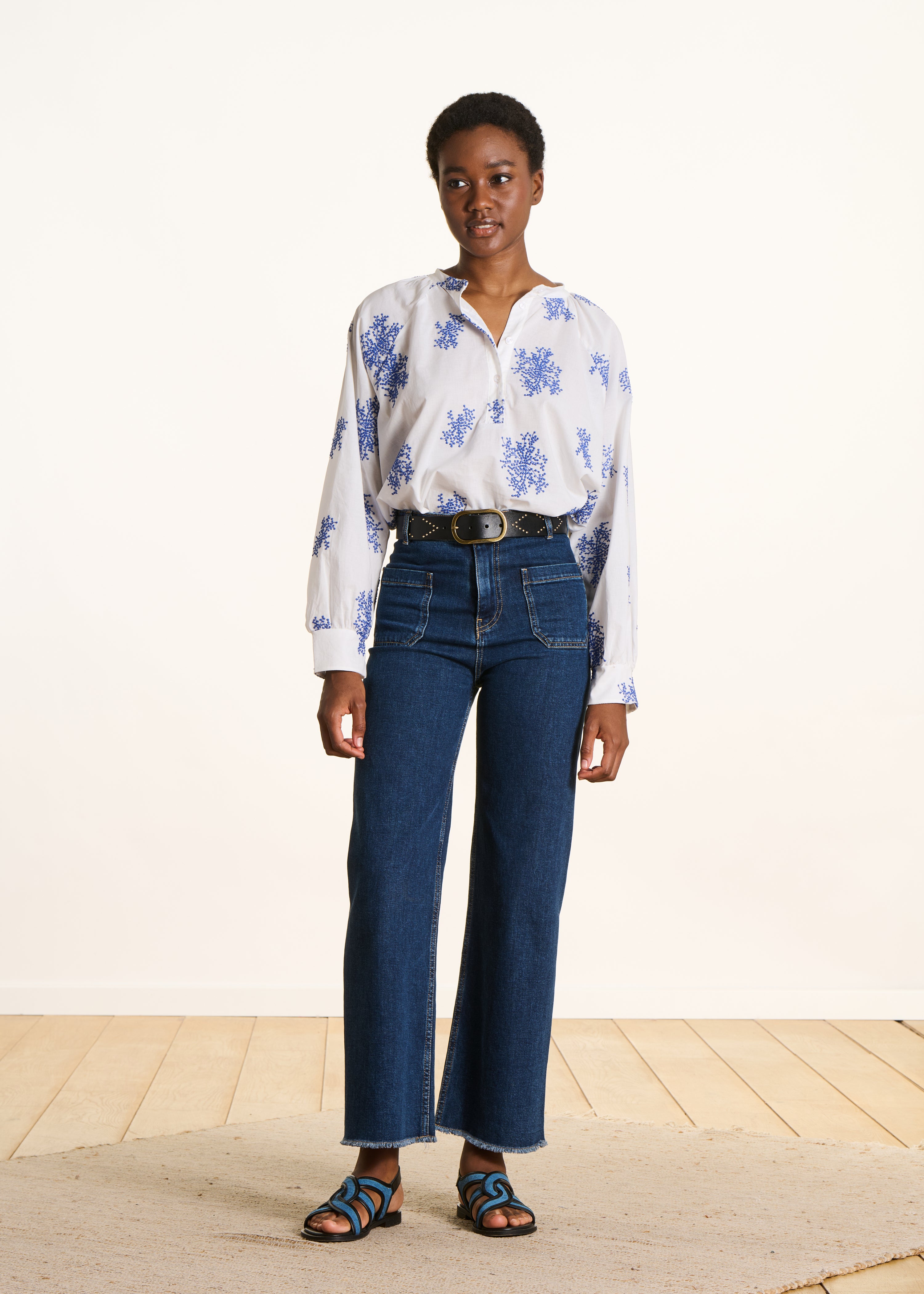Jean flare taille haute en coton biologique, LA FEE MARABOUTEE