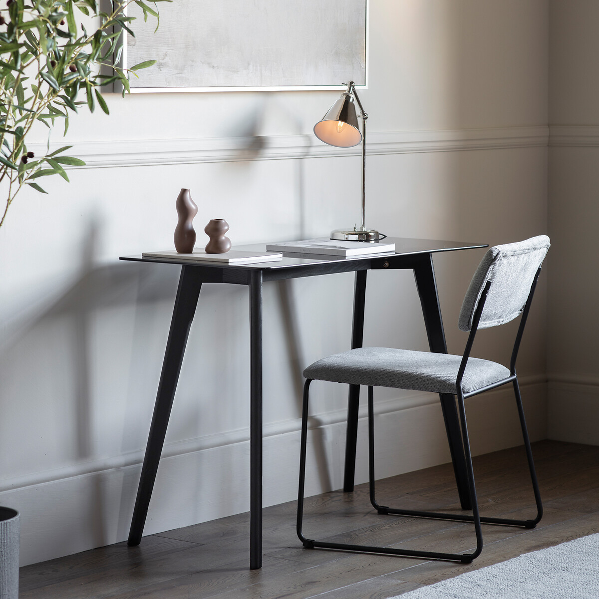 Black and oak shop desk