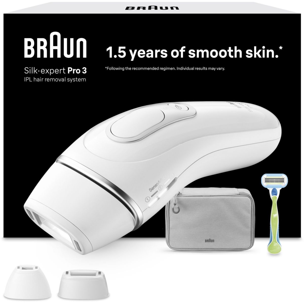 Epilateur lumière pulsée IPL PL3122 Silk-expert pro 3, 2 têtes, 1 rasoir Gillette Venus, pochette, BRAUN