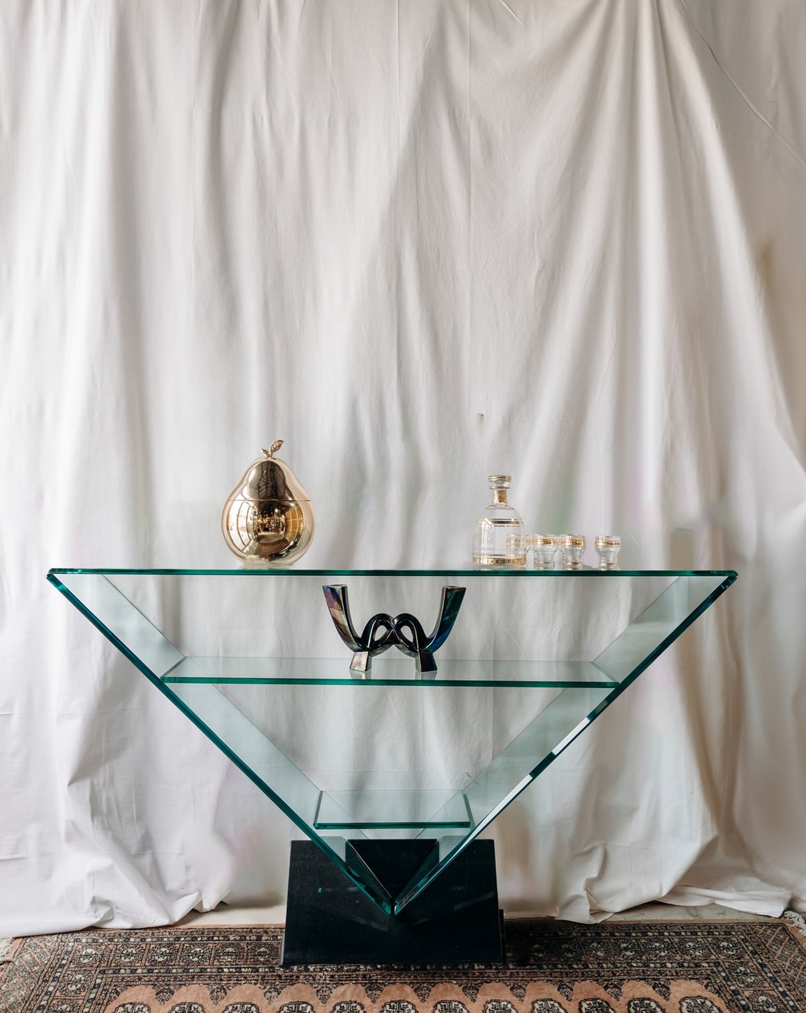 Console en verre et marbre Hanna N°601 - Bon état, DEBONGOUT