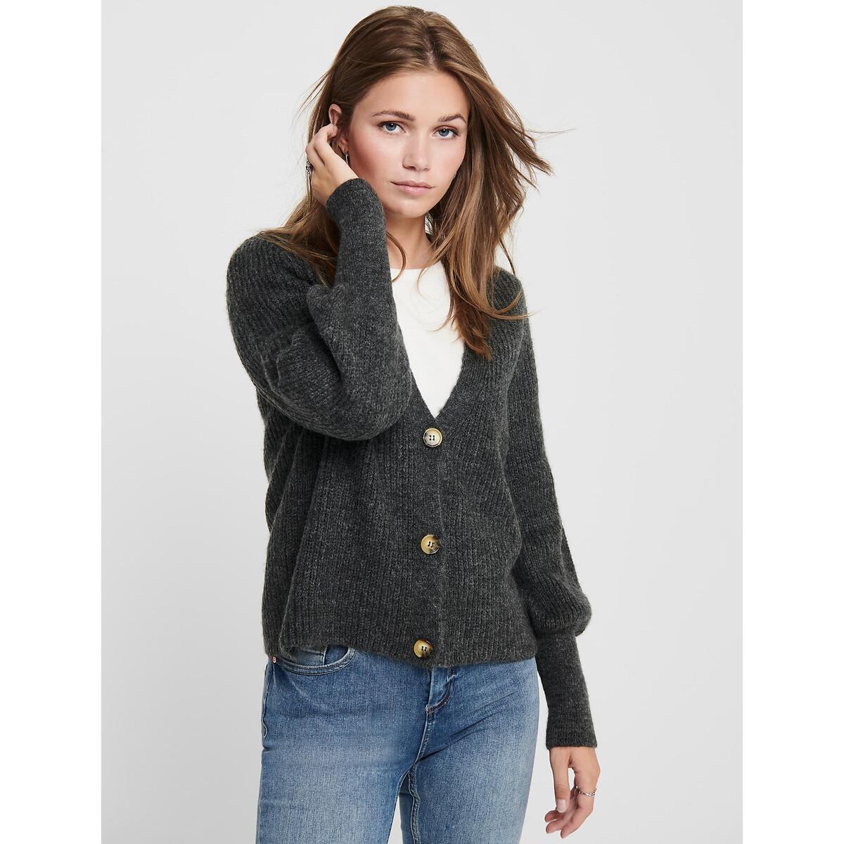 Only Rib Knitted Cardigan - Women - Grey - XS