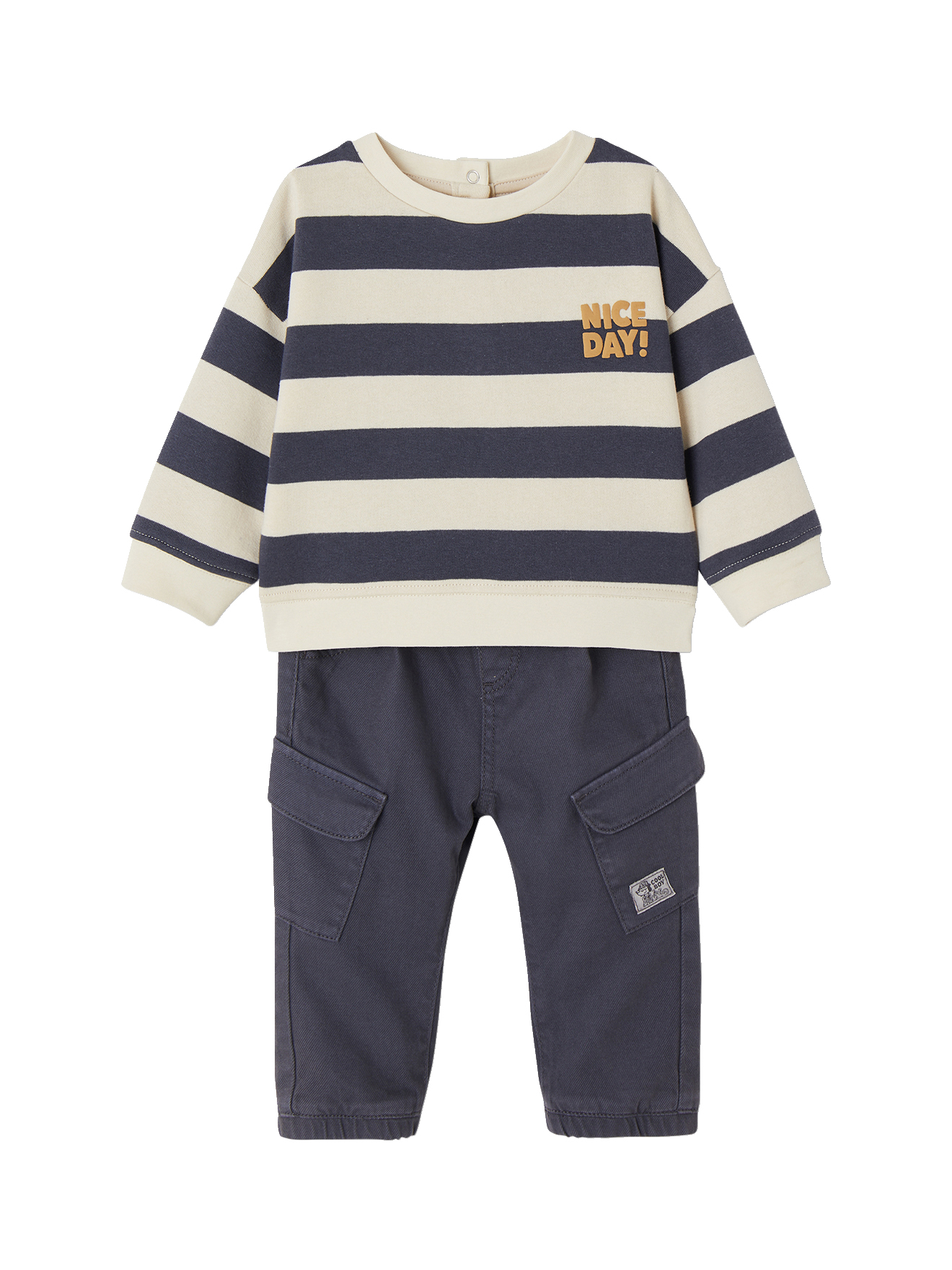 Ensemble sweat rayé + pantalon battle bébé DENIM FABRIC, VERTBAUDET