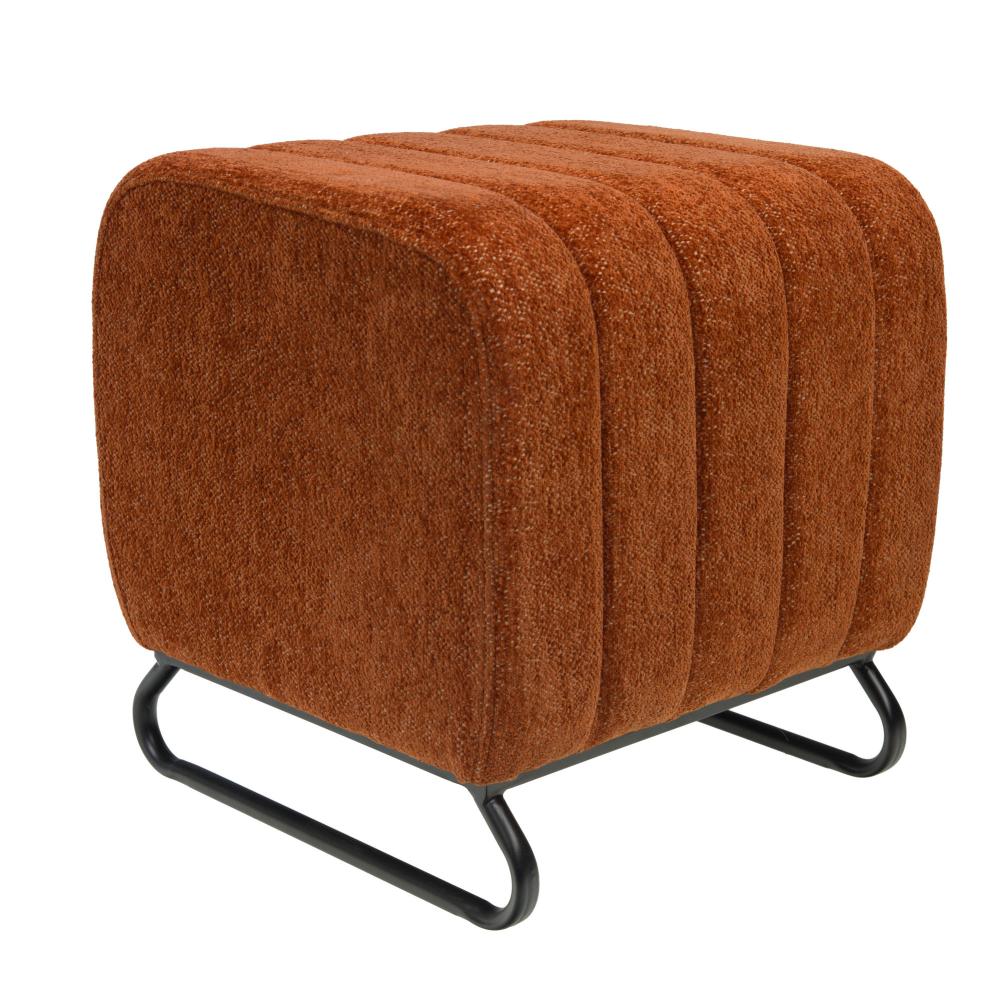 Pouf rond en tissu rouge avec piètement métal Ø40 cm Eli, AMADEUS